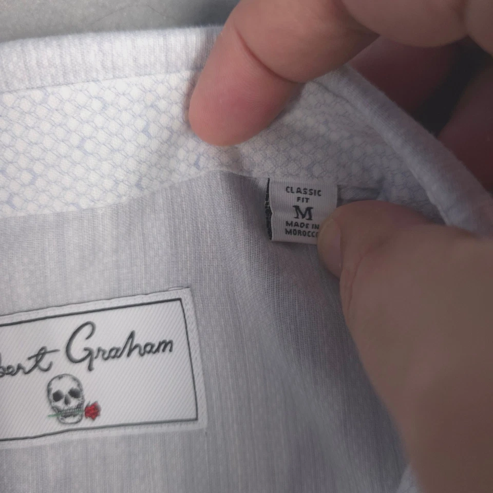 Robert Graham Men's Linen Blend Dress Shirt Classic Fit White Pattern Medium - Image 3 of 4