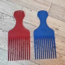 Lot 2 Vintage 80's Goody Hair Pick Combs Style 6.5” RED BLUE Croc Texture Retro 