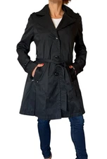 DKNY Donna Karan New York Trench Coat Black Belted Cotton Women's Medium Classic