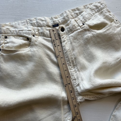 Polo Ralph Lauren Vintage Linen 5 Pocket Pants Mens 38x32 Cream Classic Fit - Picture 12 of 20