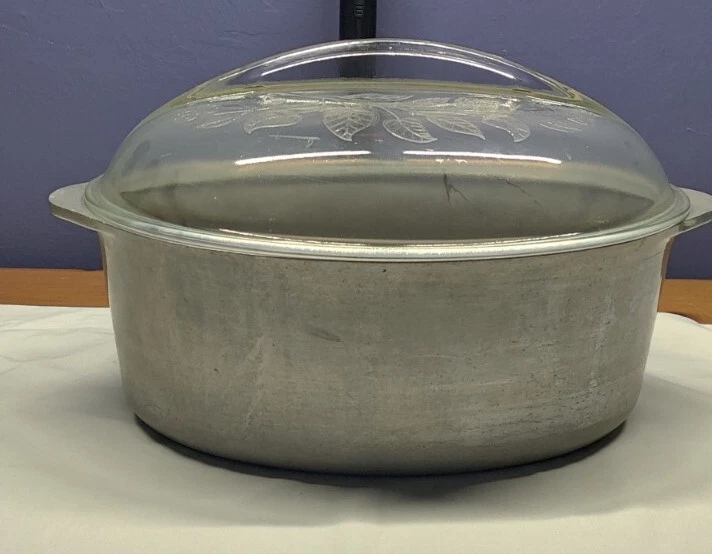 Vintage Aluminum Roaster Dutch Oven With Glass Lid Oval Household Institude