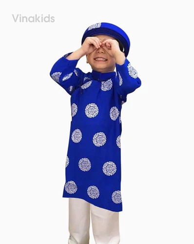 Set of Ao Dai Khan Dong For Kid Boy - Vietnamese Traditional Costumes - Blue