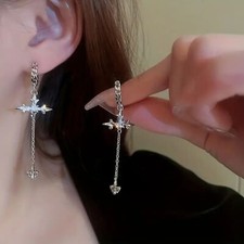 Goth Gothic Spike Emo Punk Dangling Silver Cross Earrings