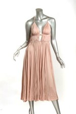 VALENTINO Womens Blush Midi Strappy Flowing Pleated Goddess Dress US4 IT40