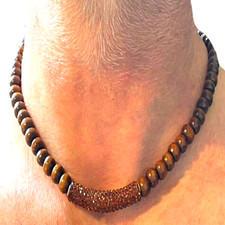 Collana swarovski con zirconi da uomo catenina girocollo regolabile legno donna