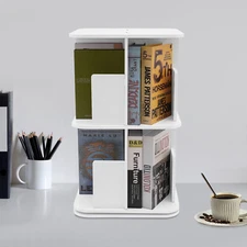 2-Tier Rotating Corner Bookshelf Open Display Storage Shelf Small Bookcase White