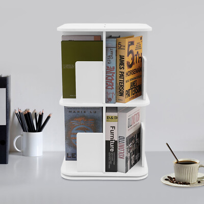 2-Tier Rotating Corner Bookshelf Open Display Storage Shelf Small Bookcase White