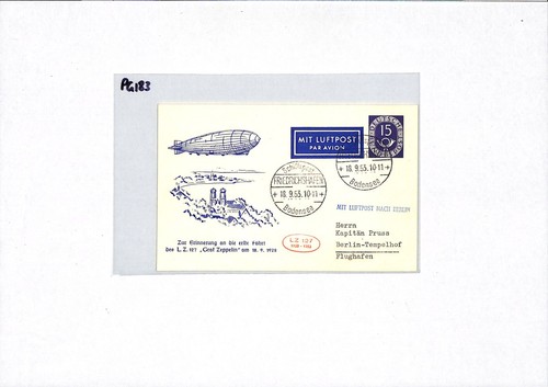 GERMANY (LZ127) ZEPPELIN Illustrated Commemorative Air Card 1953 {samwells}PG183 - Picture 9 of 12