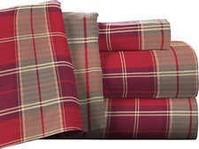 Flannel Deep Pocket Set with Oversized Flat Sheet, Queen, Piedmont Plaid