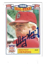 Whitey Herzog AUTOGRAPHED 1987 TOPPS ALL-STAR BASEBALL CARD SIGNED ST. LOUIS 
