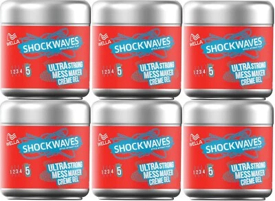 6 x Wella Shockwaves Ultra Strong Mess Maker Crème Gel, 150ml