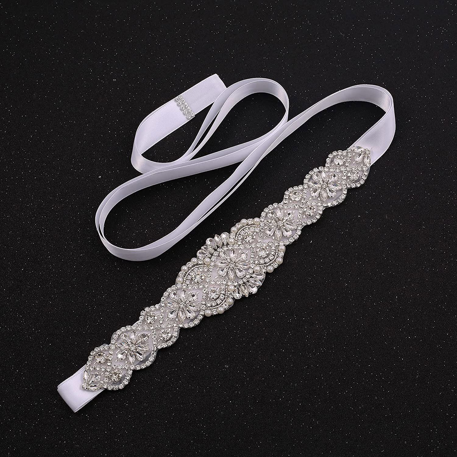 Handmade Rhinestone Bridal Sashes with Ribbon Crystal Wedding Formal