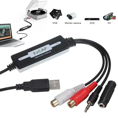 USB 2.0 Audio Capture Card Grabber Converter for Cassette Tapes to Digital MP3