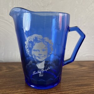 Vintage Shirley Temple Pitcher Creamer Blue Depression Glass 4-1/2" x 3 1/2"