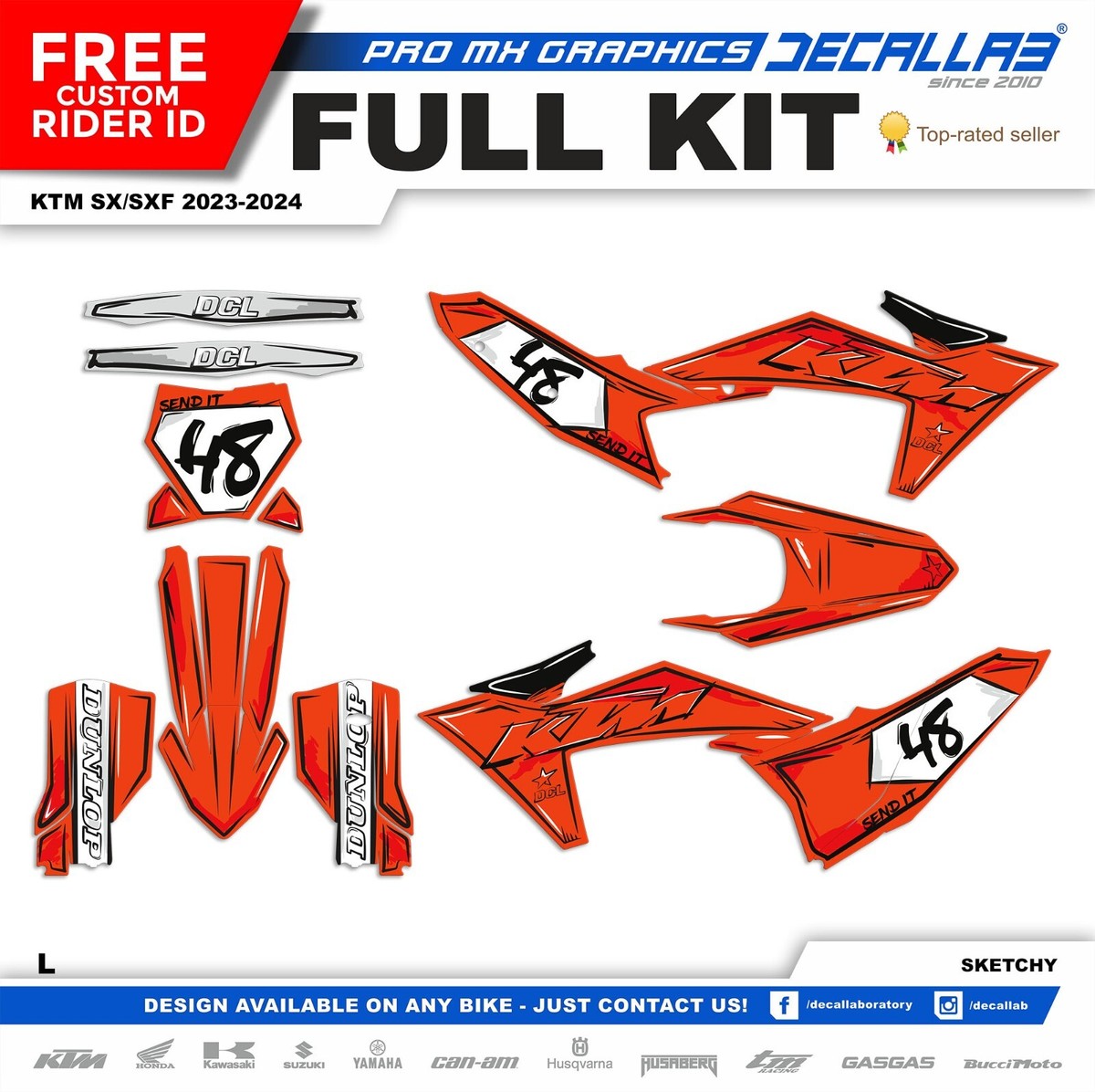 KTM SX SXF 2023 2024 MX Graphics Stickers Decal Kit WHITE / CHROME