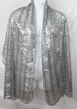 Cejon Silver Sequin Scarf Wrap Scalloped Large 78x20