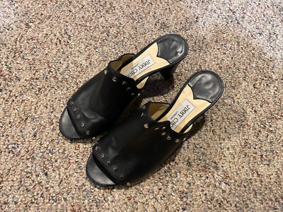 Jimmy Choo Myla Studded Black Leather Slide Sandals Mule