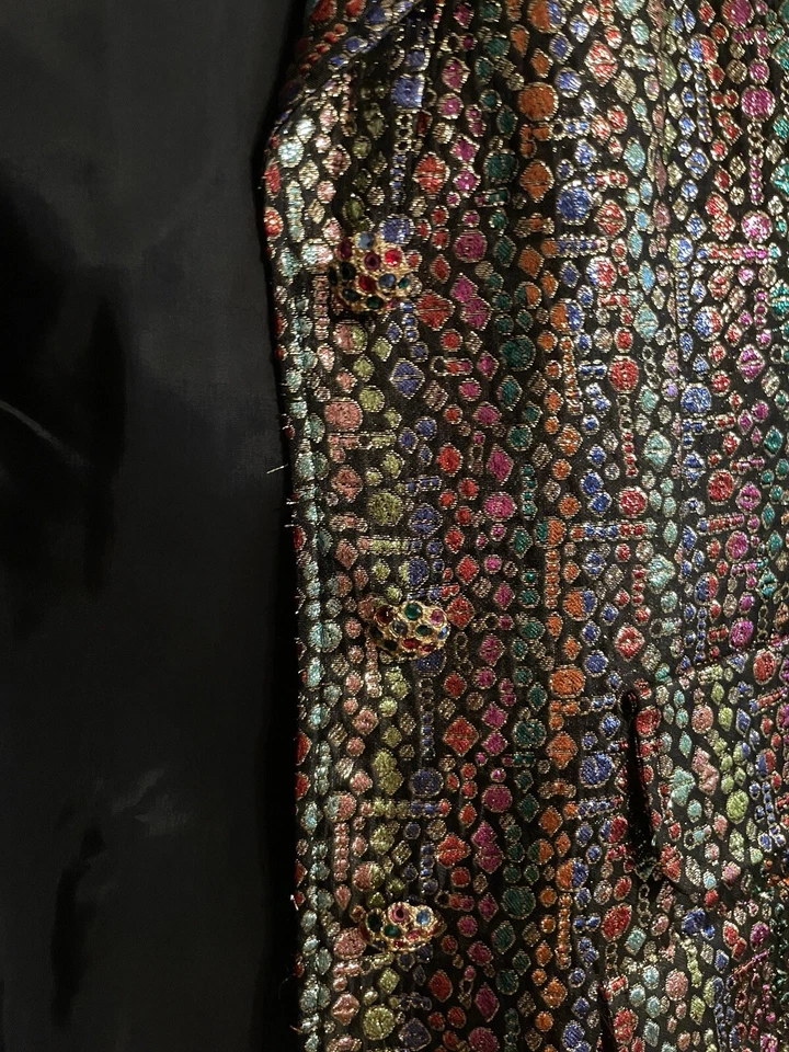 De Colección CARLISLE 2 Piezas Traje Chaqueta Falda Talla 10 Metálico Festivo Colorido Foto 3 de 4