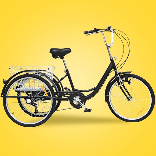 Triciclo 24 pollici adulti 24" triciclo anziani 6 velocità 3 ruote bike + cestino + luce - Foto 24 di 38