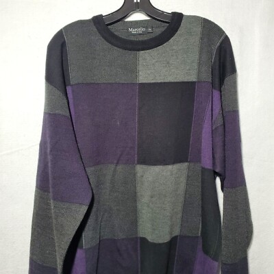 Marcello Sweater Mens XL Multicolor Checkered Italian Heavyweight Vintage 