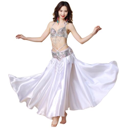 Belly Dance Set Bra Top Belt Hip Scarf Satin Skirt Bollywood Carnival Costume - Picture 1 of 14