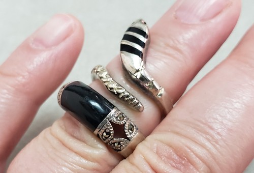 Vintage Silver 925 Snake & Marcasite ring (set of two) s-7 9.3g - Picture 8 of 12