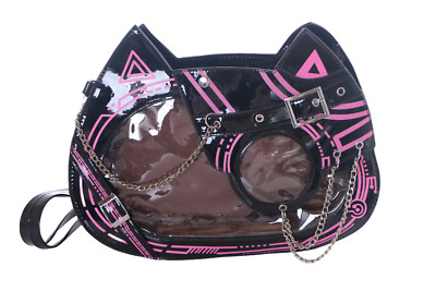 LB-6149-2 Katze Cyber Cat duchsichtiges Fach Goth 2in1 Tasche Pu schwarz Pink