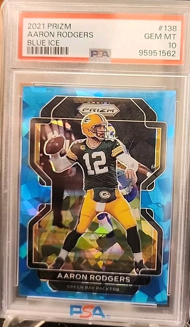 2021 Panini Prizm Aaron Rodgers Blue Cracked Ice #/99 - PSA 10 Greenbay Packers