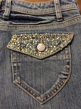 Caché Women's Jeans Studded Flap Pocket Stretch Boot Cut Jeans Size 4 X 30
