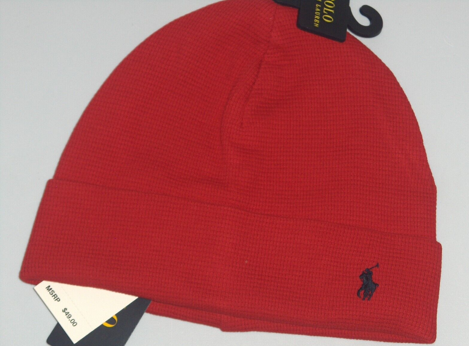 POLO RALPH LAUREN Cappello Uomo Cotone Termico Pony Beanie Berretto Sci ROSSO Nuovo con etichette