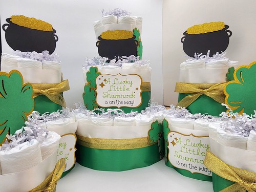 Torta e set di pannolini a 3 livelli - Un piccolo trifoglio fortunato è in arrivo! Tema bambino - Foto 25 di 31