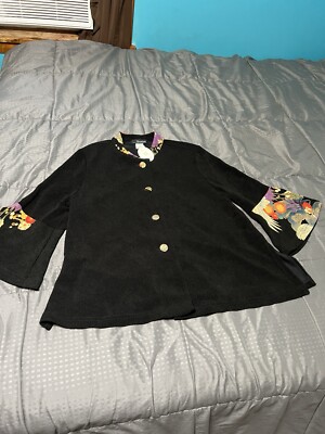 moonlight y&s crane jacket Black Floral Wearable Art New Nwt Size Small