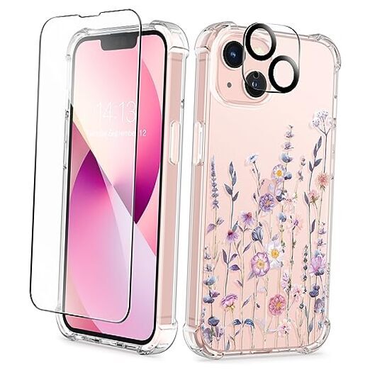 Designed for iPhone 13 Case 6.1 Inch, with Tempered A-Floratopia/Colorful