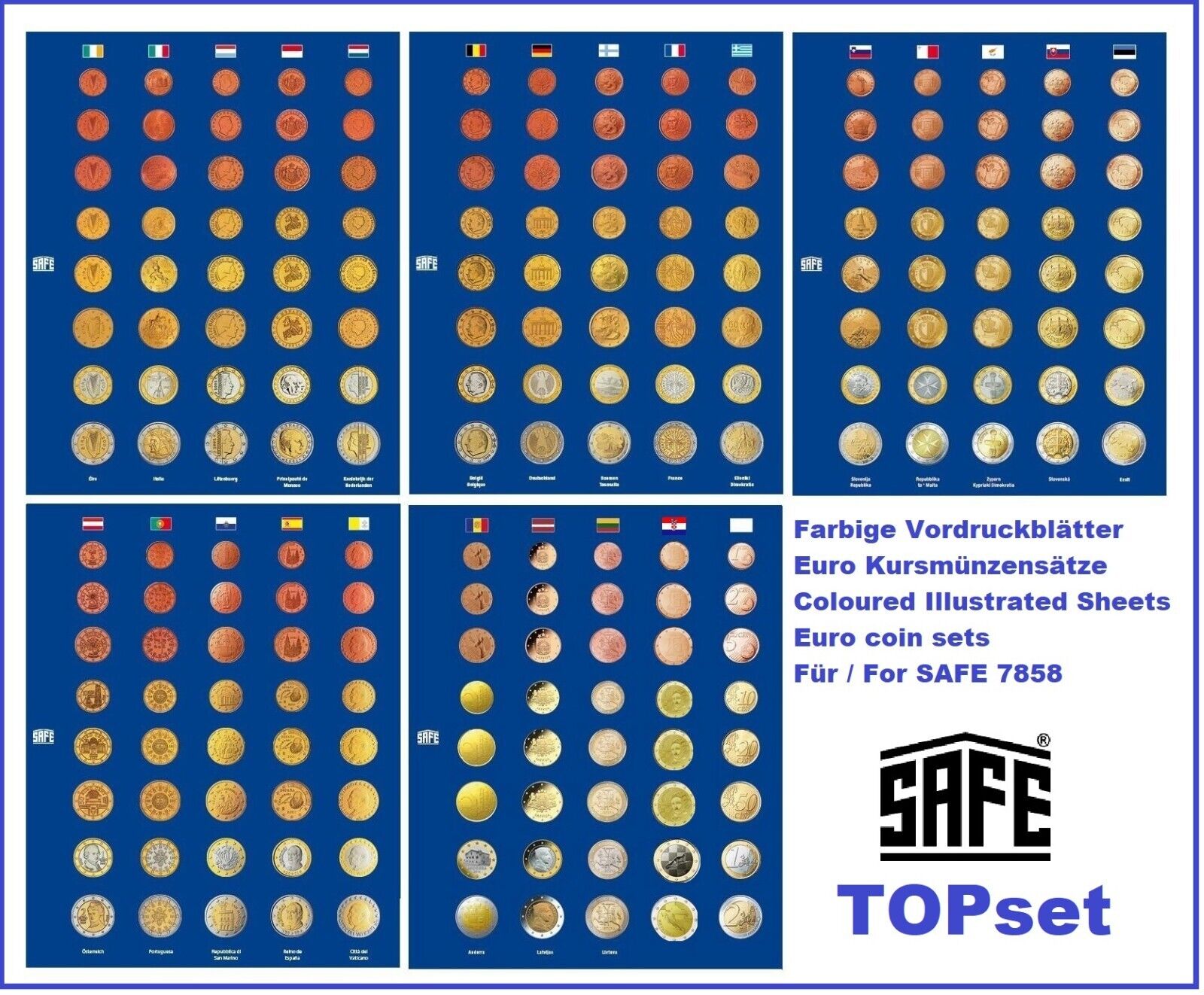 EURO-Kursmünzen-Münzalbum-TOPset-Spiral SAFE-7807 Für alle Euro Länder von A-Z