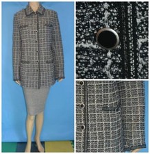ST. JOHN COLLECTION Knits Cream Black JACKET L 12 14 2pc Suit Blazer Buttons