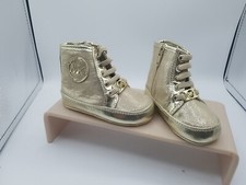 Michael Kors Baby Ana Crib Gold High Tops Boots Girls US Size 3 Zip Up Shoes