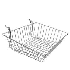 Slatwall Gridwall Pegboard Shallow Front Sloping Basket Display 6PC Chrome