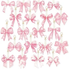 FairySandy 20 Pcs Pink Bow Diamond Painting Keychains Coquette Party Diamond 
