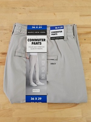 36x29 - GREY - Marc New York Men's Commuter Pants Slim Fit  4-Way Stretch Fabric