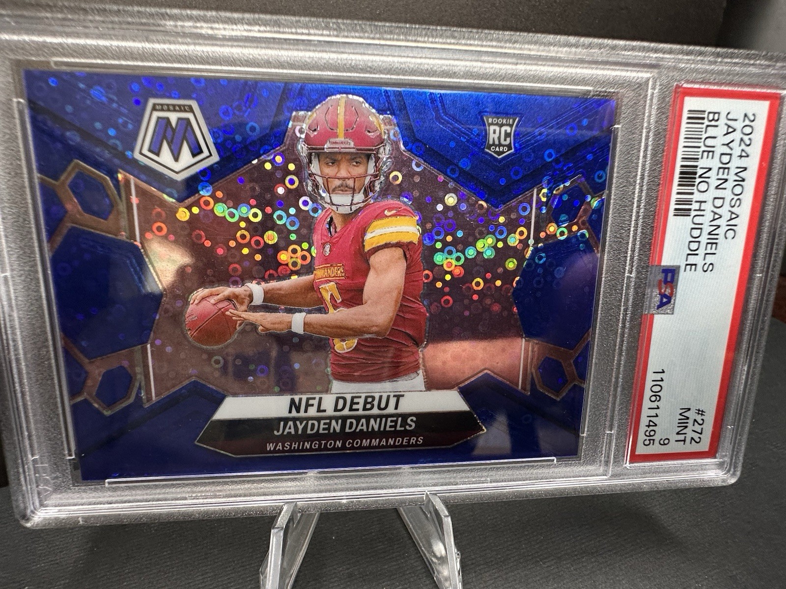 2024 Panini Mosaic Blue No Huddle #272 Jayden Daniels Rookie /75 PSA 9 MINT