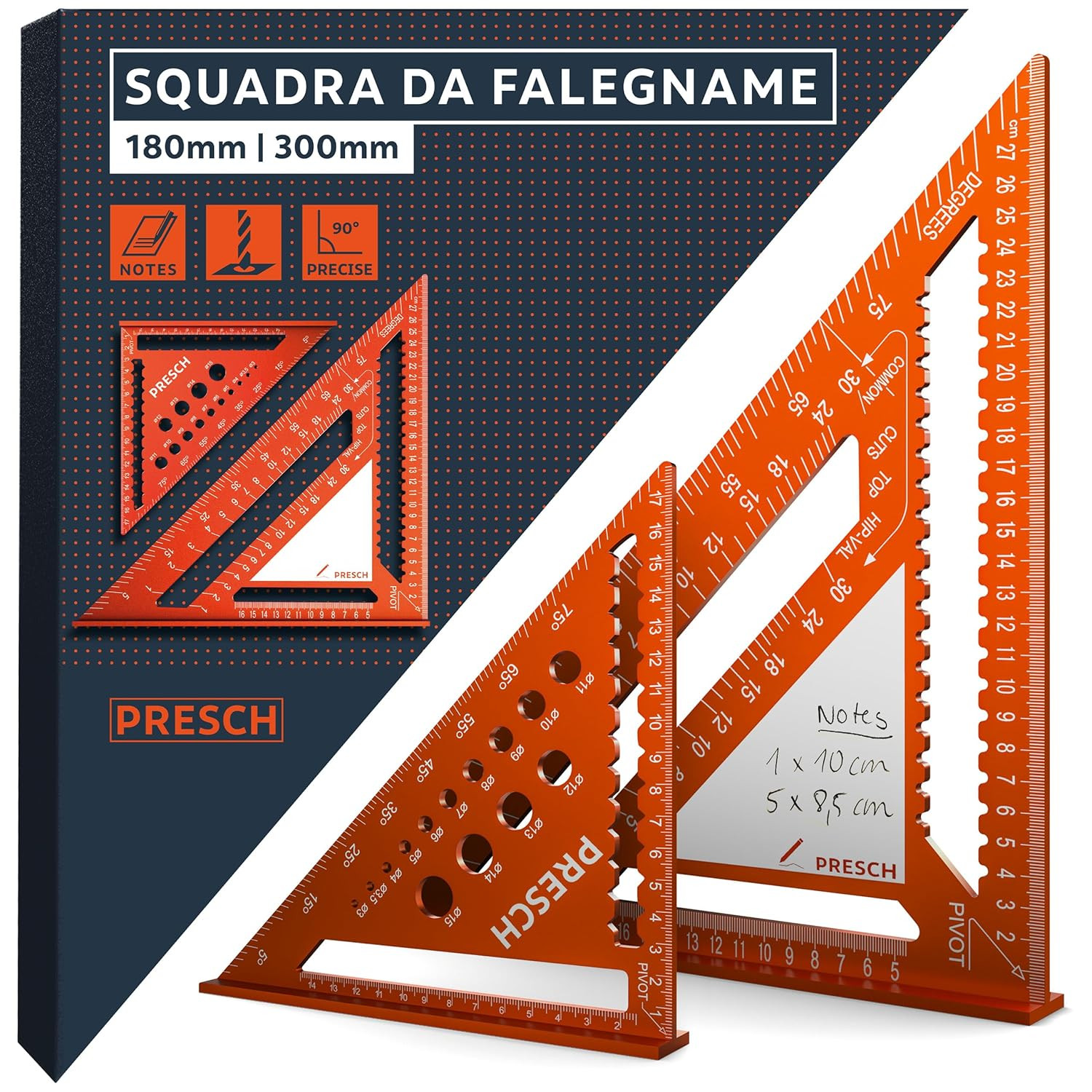 Squadra Da Falegname Set - 180Mm & 300Mm - Superficie Di Scrittura Innovativa - 