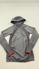 Nike Pro Hoodie Womens Medium Gray Red Dri-Fit Long Sleeve Thumbholes Training