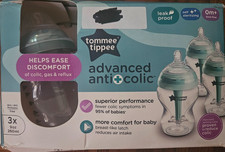 Tommee Anti-Colic Baby Bottle, 9oz, slow flow Breast-Like Nipple Pack of 3 New 