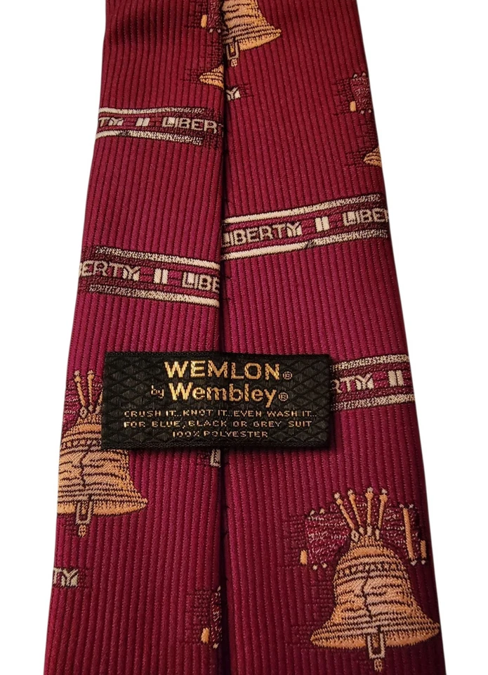 Corbata Campana De Colección Wemlon por Wembley LIBERTY Patriótica Borgoña Dorado Blanco  Foto 4 de 4