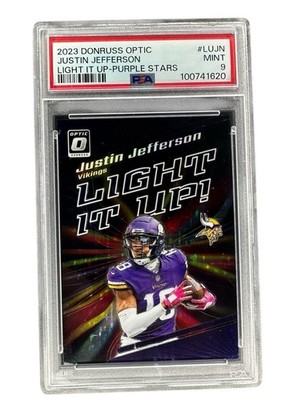 2023 PANINI OPTIC LIGHT IT UP PURPLE STARS JUSTIN JEFFERSON 15/25 PSA 9 SSSP Mt