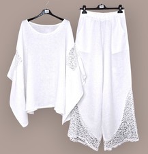 Damen Leinen 2-Teiler Hose + Oberteil Set Som...
