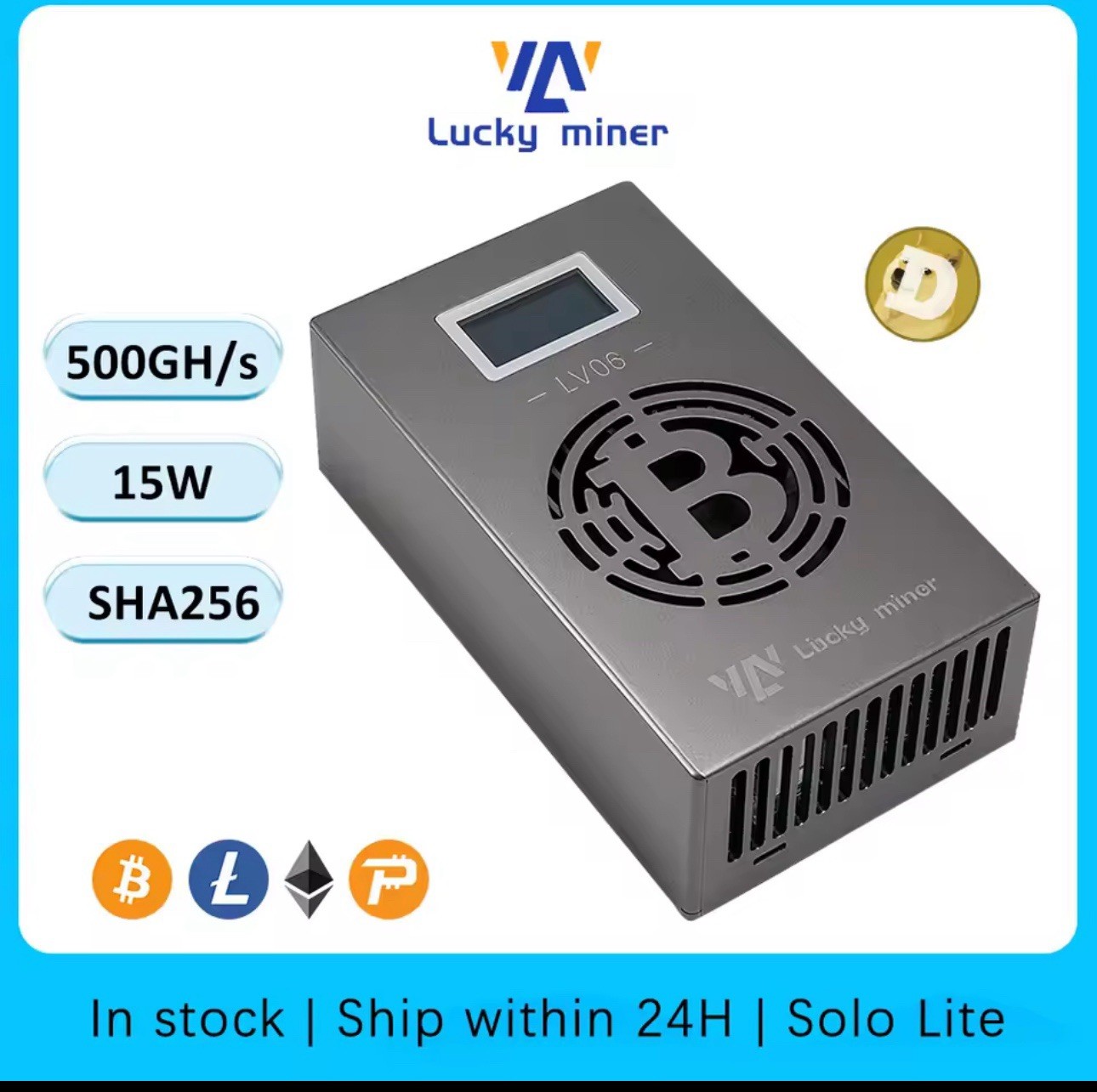Lucky Miner LV06 ASIC Miner BM1366 | Silent | SHA256 BTC BCH BSV | Free Shipping