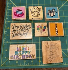 Set Of 8 Birthday Rubber Stamps, Balloons,Cake,Candles. New  Used Mixed Brands