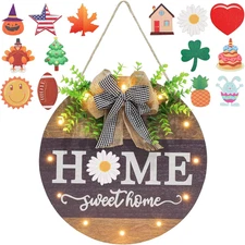 Interchangeable Welcome Sign for Front Door with 14 Changeable Icons, Farmhouse