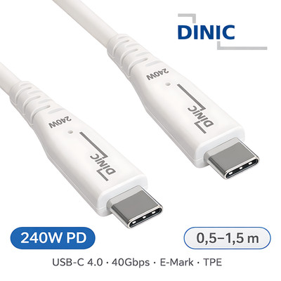 DINIC USB4 Kabel 240W PD 40Gbps USB-C auf USB-C E-Mark weiß